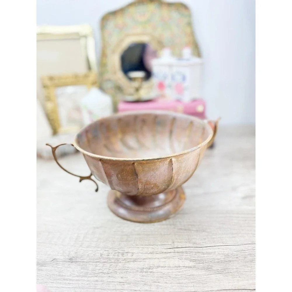 Vintage Hammered Copper Bowl with Handles